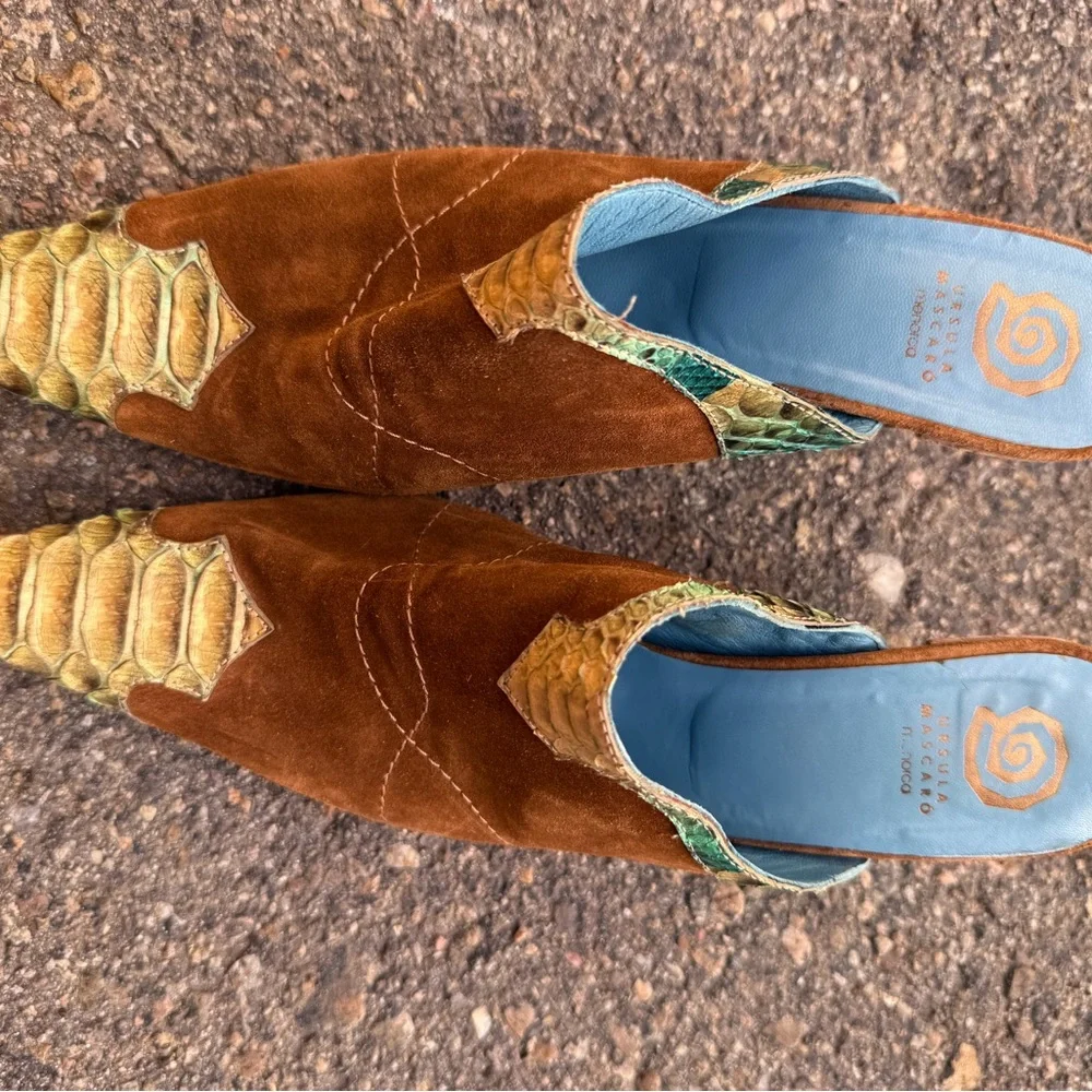 Ursula Mascaro Leather & Snake Skin Western Mules ~ 8.5 - Picture 4 of 10